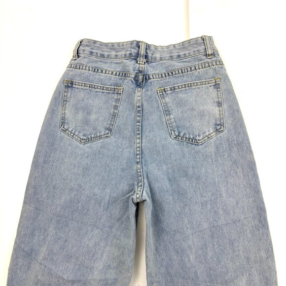 Shein Distressed Straight Smilie Faces Women's size XS Medium Blue Denim jeans - Picture 4 of 4